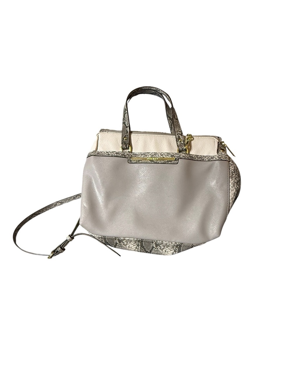 Anne Klein Gray Faux Snakeskin Crossbody Tote Bag Purse Gold Hardware